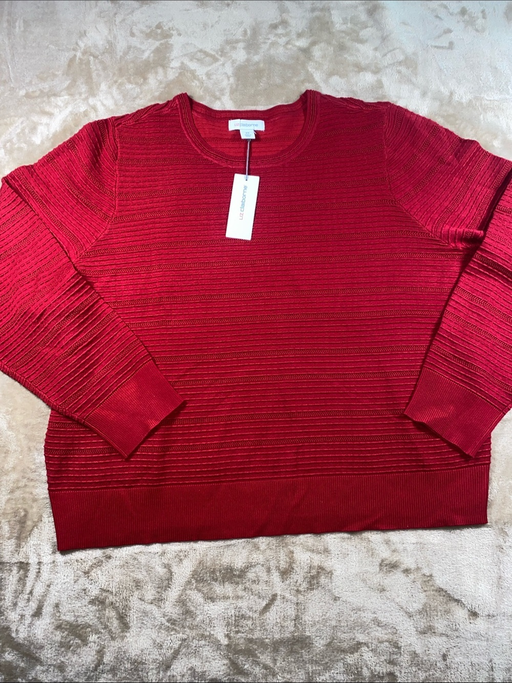 Liz Claiborne Bright Red Ribbed knit Crewneck Sweater